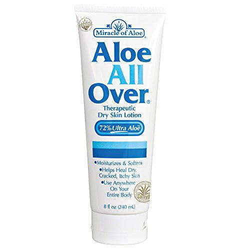 Aloe All Over Super Moisturizing Dry Skin Lotion 8 ounce tube with 72% UltraAloe pure Aloe Vera Gel | Works Fast | Restores Dry Skin | Rich in Skin Nourishing Power | Ends Flaking