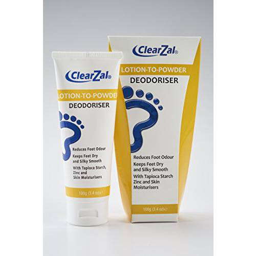 ClearZal Lotion to Powder, Deodorizing and Odor Eliminating Foot Cream That Goes On As a Cream and Dries To Powder, Leaves Feet Dry and Silky Smooth, 3.4 Ounce Tube