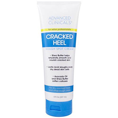 Advanced Clinicals Cracked Heel Foot Cream Moisturizer Lotion W/ Shea Butter, Skin Care Moisturizing Cream Helps Heal Dry Cracked Heels, Rough Spots, Calluses, & Dry Skin On Feet, Large 8 Fl Oz