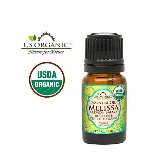 US Organic 100% Pure Melissa (Lemon Balm/Sweet Balm) Essential Oil - USDA Certified Organic, Steam Distilled - W/ Euro Dropper (5 ml / 1/6 fl oz)