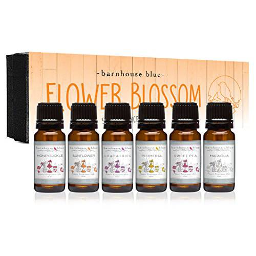 Flower Blossom Premium Grade Fragrance Oil - Gift Set 6/10ml Bottles - Honeysuckle, Lilac & Lilies, Sweet Pea, Plumeria, Magnolia, Sunflower