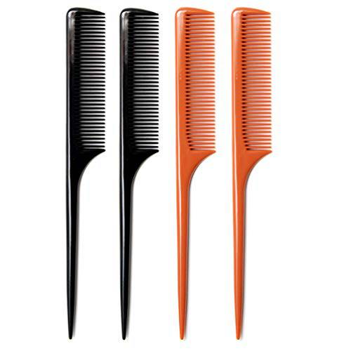 LUXXII (4 Pack) 9.25 Sturdy Rat Tail Comb Fine-tooth Hair Comb with Thin and Long Handle (Black and Brown)