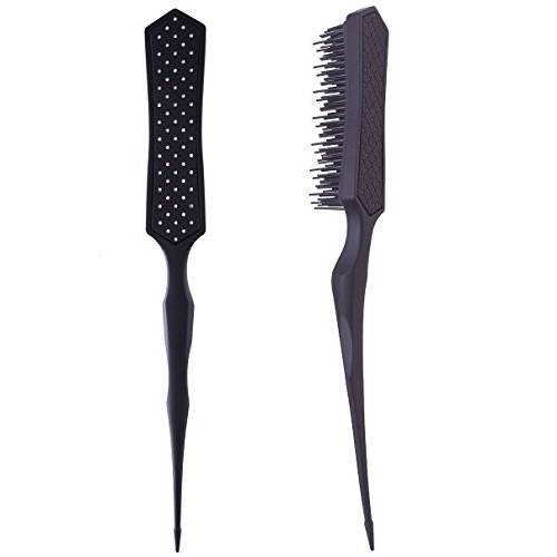 2pcs Detangling Brush Hairstyles Teasing Comb for Volume Hair, Rattail Comb Backcombing Brush for Fine Thin Hair - Black