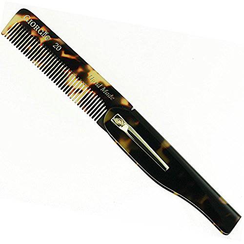Giorgio G20 Folding Mustache and Beard Comb 6.5 Inches - Small Fine Tooth Pocket Comb for Everyday Hair Care - Sawcut and Hand Polished Pocket Comb and Styling Comb - Handcrafted Travel Comb
