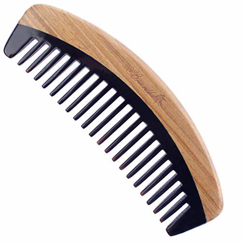 Breezelike Hair Comb - Wide Tooth Wooden Detangling Comb for Curly Hair - No Static Sandalwood Buffalo Horn Comb for Men and Women