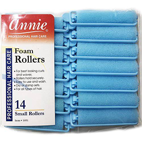 Annie Salon Style Small Foam Hair Rollers - 5/8 Blue - 14 Piece Set - Soft Heat-less Hair Curling Tools