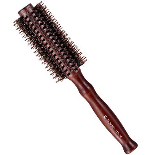 Minalo Styling Essentials 100% Natural Boar Bristles Hair Brush With Wood Handle, Round Comb Ruled 2.2-Inch