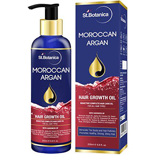 StBotanica Moroccan Argan Hair Oil (With Pure Argan, Jojoba, Almond, Castor, Olive, Avocado, Rosemary Oils), 200ml