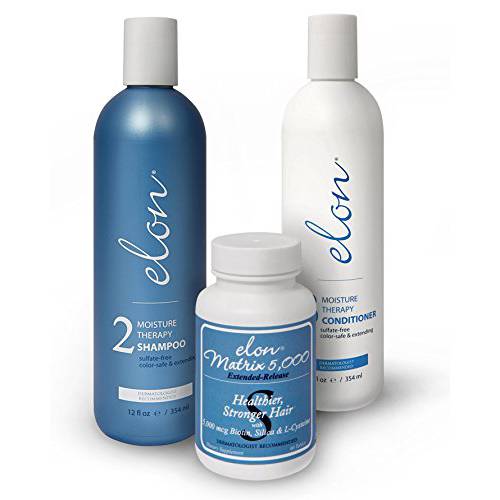 Elon Complete Hair Care Kit for Thinning Hair – Moisture Therapy Shampoo and Conditioner Set + Matrix 5000 Hair Growth Supplement - Suitable for All Hair Types – NO Sulfates, Parabens or Phthalates