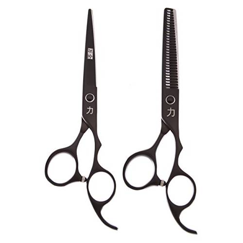 ShearsDirect Black Titainium Japanese Stainless Steel Scissors Cutting Shear and Tooth Thinner, 6.0 Inch, 4.4 Ounce