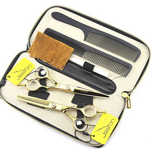6.0 Barber Hair Cutting Shear and Salon Blending/Thinning Scissor with Bag for Professional Hairstylist (Golden)