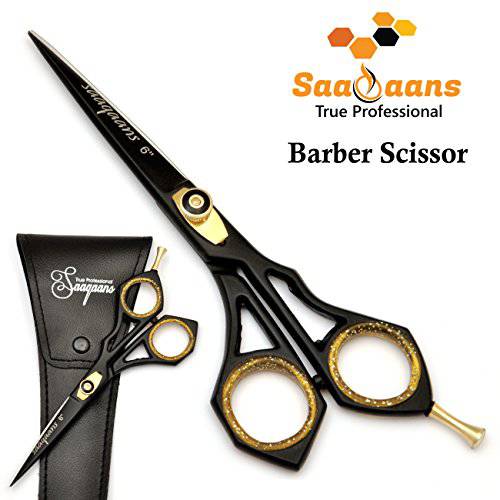 Saaqaans SQR-01 Professional Hairdressing Scissor - Perfect for Hair Salon/Barber/Hairdresser and Home use to Trim your Haircut/Beard/Moustache - Comes with Beautiful Black Pouch/Case
