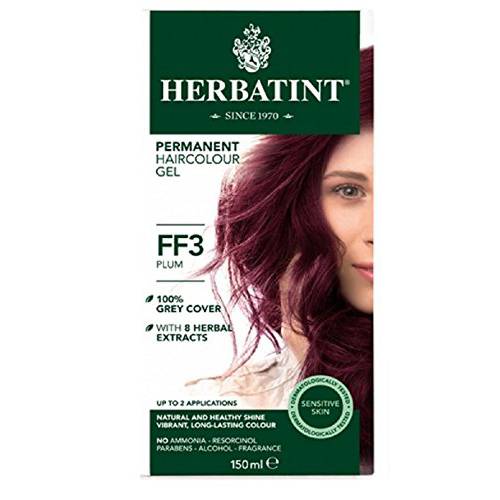 Herbatint Permanent Haircolor Gel, FF3 Plum, Alcohol Free, Vegan, 100% Grey Coverage - 4.56 oz