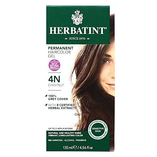 Herbatint Permanent Haircolor Gel, 4N Chestnut, Alcohol Free, Vegan, 100% Grey Coverage - 4.56 oz (3 Pack)
