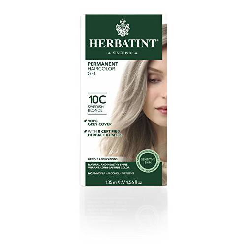 Herbatint Permanent Haircolor Gel, 10C Swedish Blonde, Alcohol Free, Vegan, 100% Grey Coverage - 4.56 oz