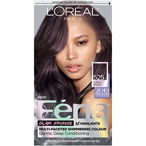 L’Oreal Paris Feria Multi-Faceted Shimmering Permanent Hair Color, 525 Purple Smoke, Pack of 1, Hair Dye