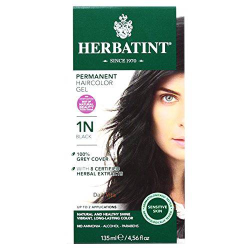 Herbatint 1N Permanent Herbal Black Haircolor Gel Kit - 3 per case.