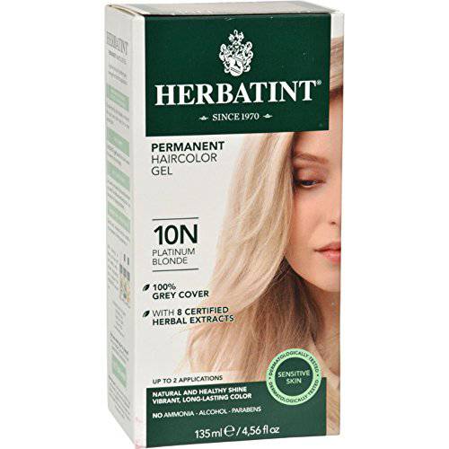 Herbatint Permanent Haircolor Gel, 10N Platinum Blonde, Alcohol Free, Vegan, 100% Grey Coverage - 4.56 oz
