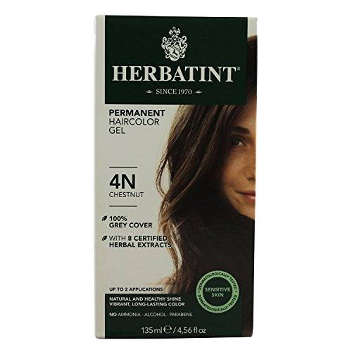 Herbatint Permanent Haircolor Gel, 4N Chestnut, Alcohol Free, Vegan, 100% Grey Coverage - 4.56 oz - 2 Pack
