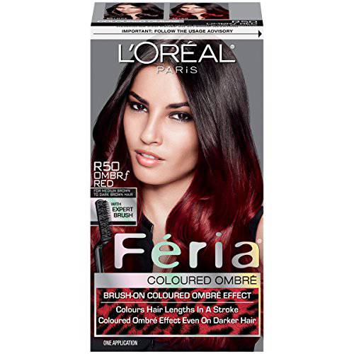 Feria Brush-on Ombre Effect Hair Color, R50 Ombre Red (Packaging May Vary)