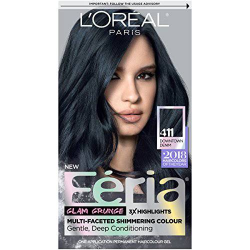 L’Oreal Paris Feria Multi-Faceted Shimmering Permanent Hair Color Kit, 411 Downtown Denim