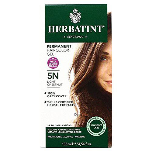 Herbatint Permanent Haircolor Gel, 5N Light Chestnut, Alcohol Free, Vegan, 100% Grey Coverage - 4.56 oz - 4 Pack