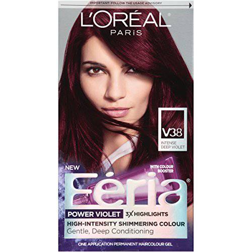 L’Oreal Paris Feria Multi-Faceted Shimmering Permanent Hair Color Hair Dye, V38 Violet Noir (Intense Deep Violet)
