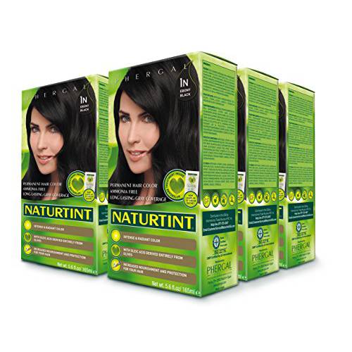 Naturtint Permanent Hair Color 1N Ebony Black (Pack of 6), Ammonia Free, Vegan, Cruelty Free, up to 100% Gray Coverage, Long Lasting Results