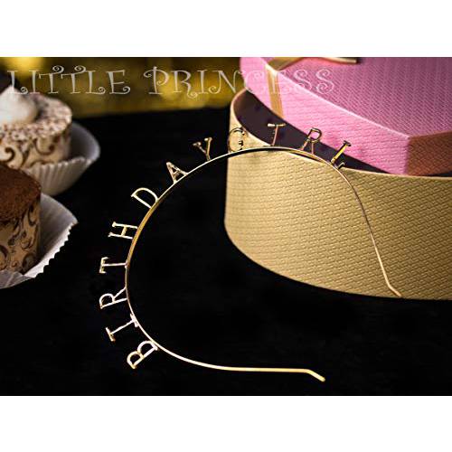 Magic Gold Birthday Girl Headband Headpiece - Girls Party Hair Accessories For All Hair Types - Birthday Headband Decorations - Metallic Gold Crown For Selfies And Virtual Parties (Gold)