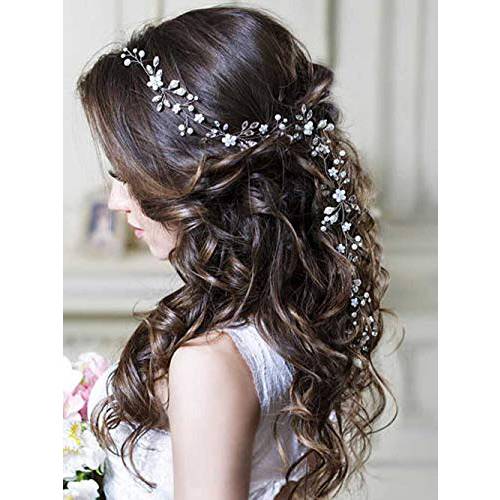 Unicra Wedding Crystal Flower Hair Vine Bridal Headpiece Headbands Wedding Hair Accessories for Brides (Silver)