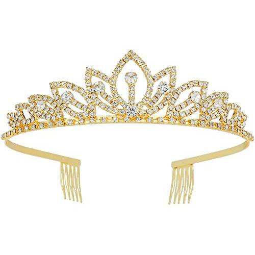 Wedding Tiara with Comb Bridal Shining Rhinestones Crystal Headband Pageant Princess Bridal Prom Decoration Party Wear Gold for Valentine’s Day Mother’s Day Christmas Gifts