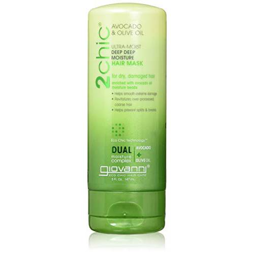 GIOVANNI 2chic Ultra-Moist Deep Moisture Hair Mask, 5 oz. - Avocado & Olive Oil, Creamy Hydration Formula, Enriched with Aloe Vera, Shea Butter, Botanical Extracts, No Parabens, Color Safe