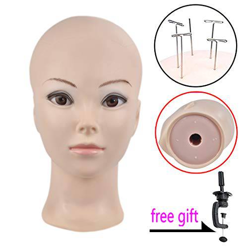 Professional Cosmetology Bald Mannequin Head for Making wigs Displaying Wigs/Glasses/Hair with Free Clamp