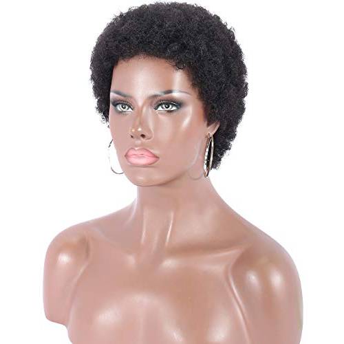 Kalyss 100% Human Hair Short Black Afro Kinky Curly Wigs for Women Lightweight Natural Looking Full Hair Wig