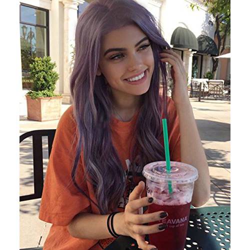 EALGA Lilac Purple Hair Wigs for Women Synthetic Hair Purple Lace Front Wigs Wavy Wig Halloween Synthetic Purple Wig 24 inch Cosplay Wig EALGA-010