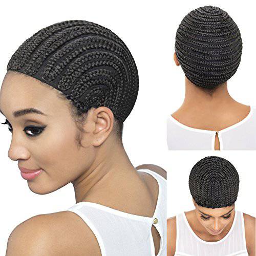 FEEL ME Braided Cap 1 Piece Crochet Wig Caps in Cornrow Sew Hair for Making Synthetic Wig or Weave Easier Sew In Crochet Braided Caps Medium Size Black Crochet Cornrow Cap for Braids
