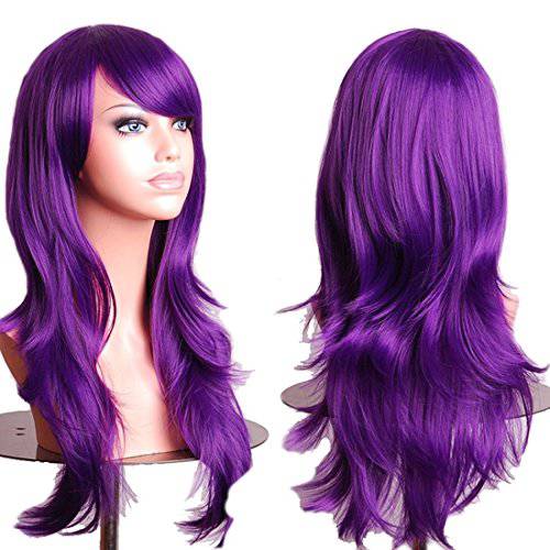 Topbuti 28 Inch Purple Big Wavy Cosplay Wig Cosplay Full Hair Wig Party Costume Wig for Halloween Parties