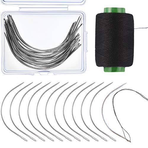 Boao 20 Pieces Wig C Curved Needles with 328 Yard Thread for Wig Making
