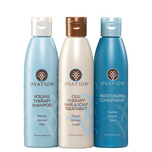Ovation Hair Balance Cell Therapy 6 oz System - Volume Shampoo, Cell Therapy Hair & Scalp Treatment, Moisture Conditioner - Hair Treatment Set for the Perfect Balance of Moisture and Volume