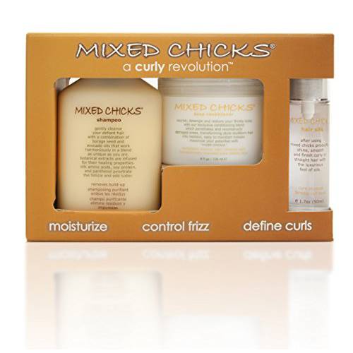 Mixed Chicks Quad Pack - Shampoo 10 fl. oz., Deep Conditioner, 8.0 fl. oz., Leave-In Conditioner, 10 fl. oz., Hair Silk, 1.7 fl. oz