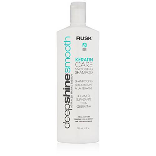 RUSK Deepshine Smooth Keratin Care Smoothing Shampoo, 12 Oz, Strengthening Shampoo for Chemically and Color-Treated Hair, Contain Vitamins and Nourishing Marine Botanicals