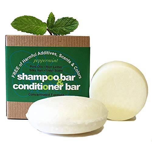 SpiraLeaf Shampoo Bar and Conditioner Bar Set, PEPPERMINT bars made in USA with Pure Essential Oils, Light Scent, Limited Ingredients, Concentrated Formula, Moisturizing, Zero Waste Haircare