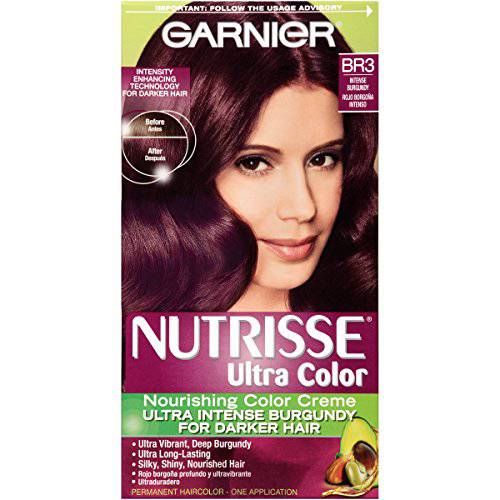 Garnier Nutrisse Ultra Color Nourishing Hair Color Creme, BR3 Intense Burgundy (Packaging May Vary)