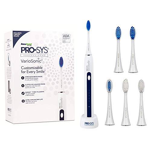 PRO-SYS VarioSonic Rechargeable Power Electric Toothbrush, ADA Accepted Smart Sonic Toothbrush, 25 Cleaning Modes with Timer - 5 Replacement Dupont Brush Heads, 5 Brushing Speed - with Travel Case