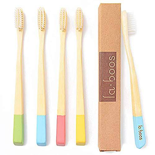 laboos Best Nature Manual Color Bamboo Toothbrush, New Extra Soft Compact Bristle Toothbrush,Best Biodegradable Toothbrush for Gingivitis and Sensitive Teeth. (4 PCS)