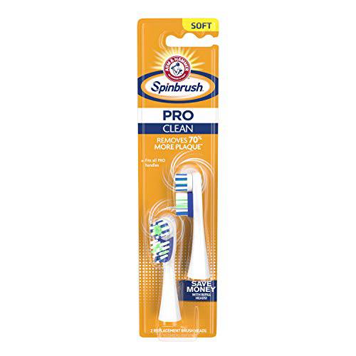 Arm & Hammer Spinbrush PRO Series Clean Replacement Brush Heads, Soft, 2 Count