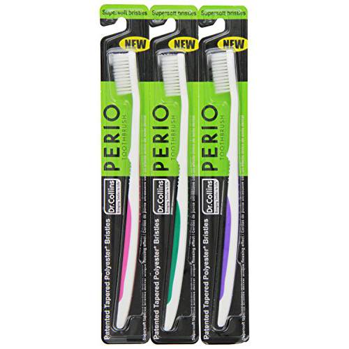 Dr. Collins Perio Toothbrush, (colors vary) 3 Count (Pack of 1)
