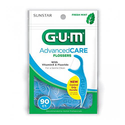 GUM Advanced Care Flossers with Vitamin E Fluoride, Fresh Mint 90 ct (Pack of 2)
