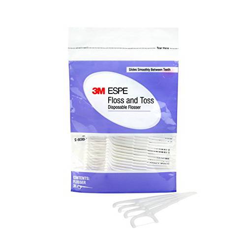 3M Floss and Toss Disposable Dental Floss Picks, Floss and Toothpick in One, Pack of 30