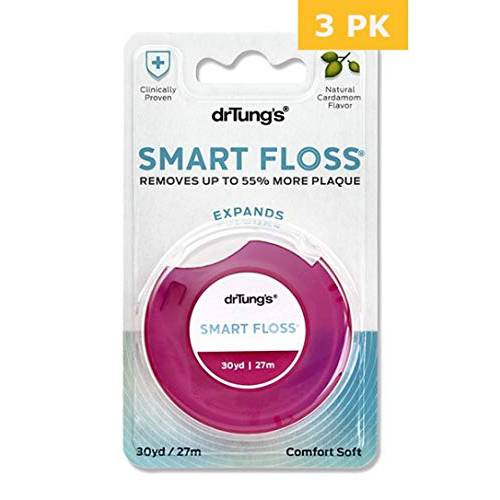 DrTung’s Smart Floss - Natural Floss, PTFE & PFAS Free Floss, Gentle on Gums, Expands & Stretches, BPA Free Floss - Natural Dental Floss Cardamom Flavor (Pack of 3)